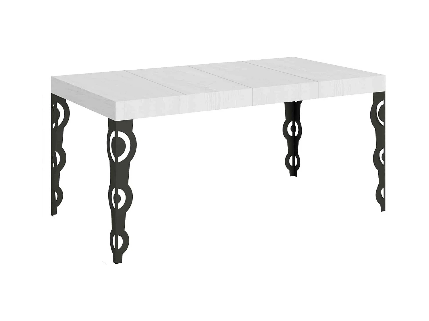 Mesa extensible Karamay Premium 120/380x90 cm fresno blanco patas antracita