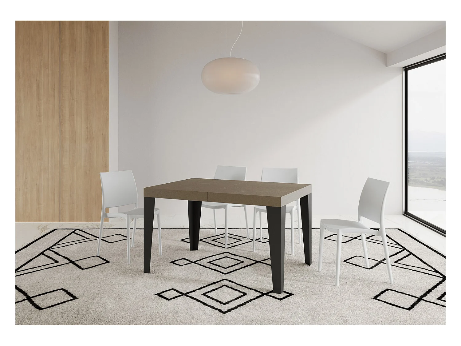 Flame Premium 120/380x90 cm uitschuifbare tafel in duifgrijs met antraciet poten