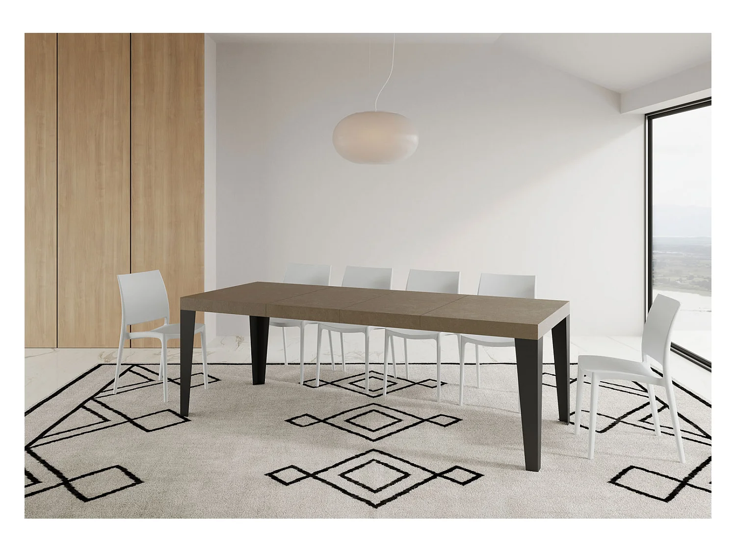 Flame Premium 120/380x90 cm uitschuifbare tafel in duifgrijs met antraciet poten