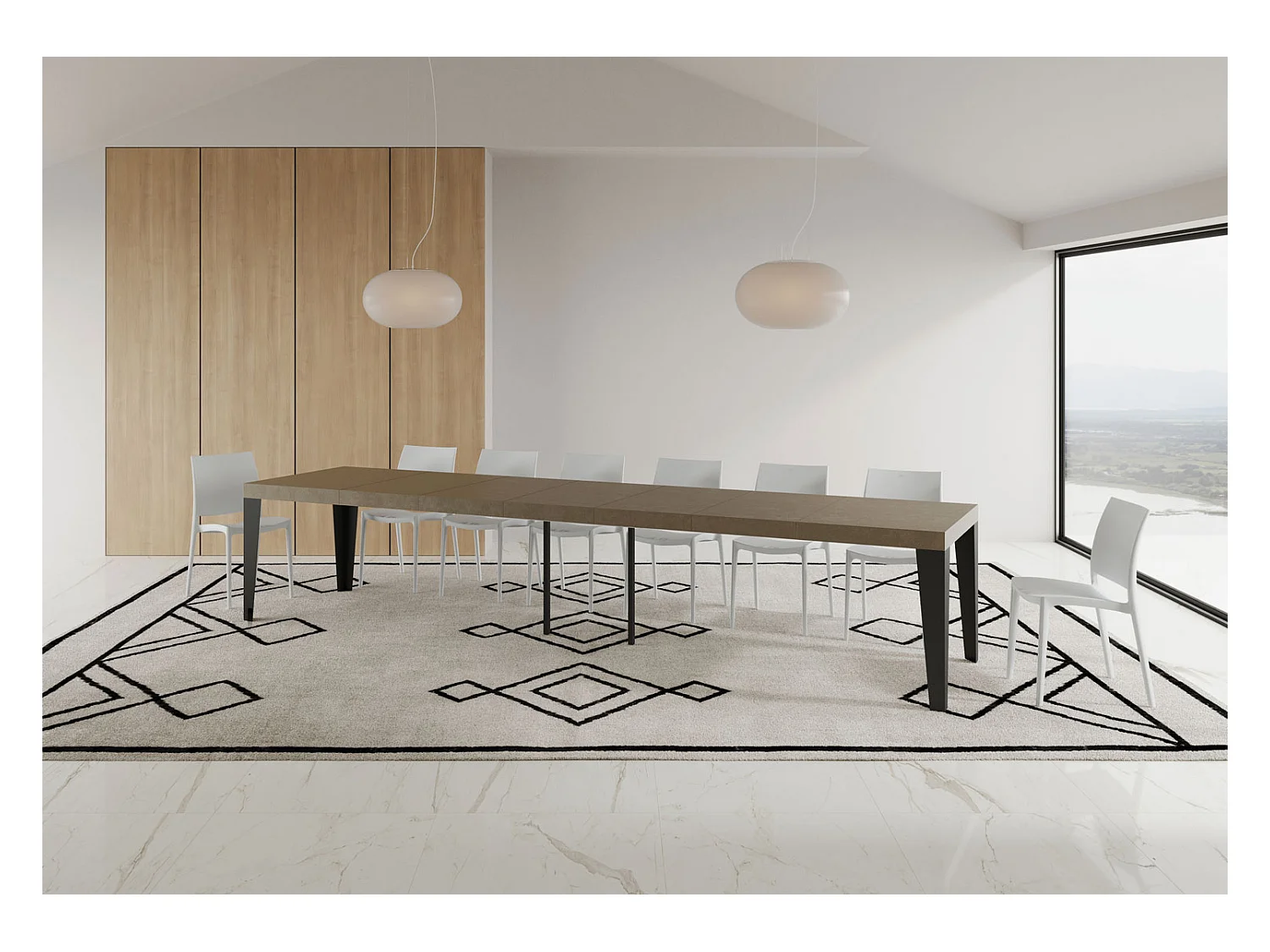 Flame Premium 120/380x90 cm uitschuifbare tafel in duifgrijs met antraciet poten