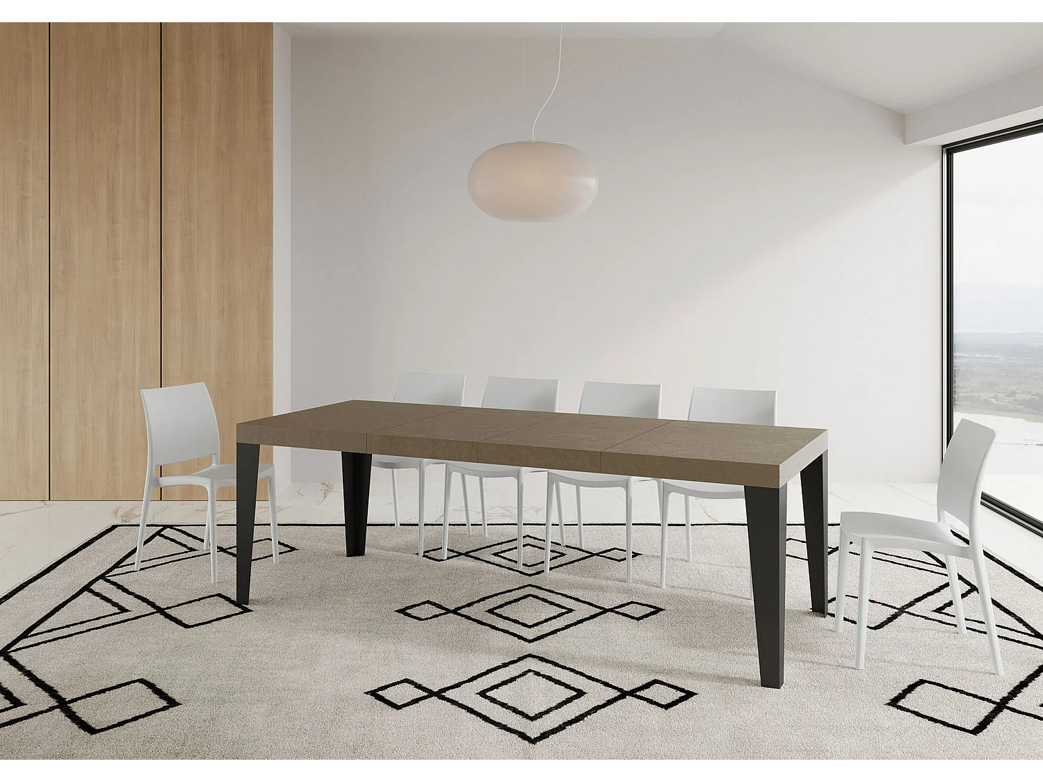 Flame Premium 120/380x90 cm extendable table in dove grey with anthracite legs