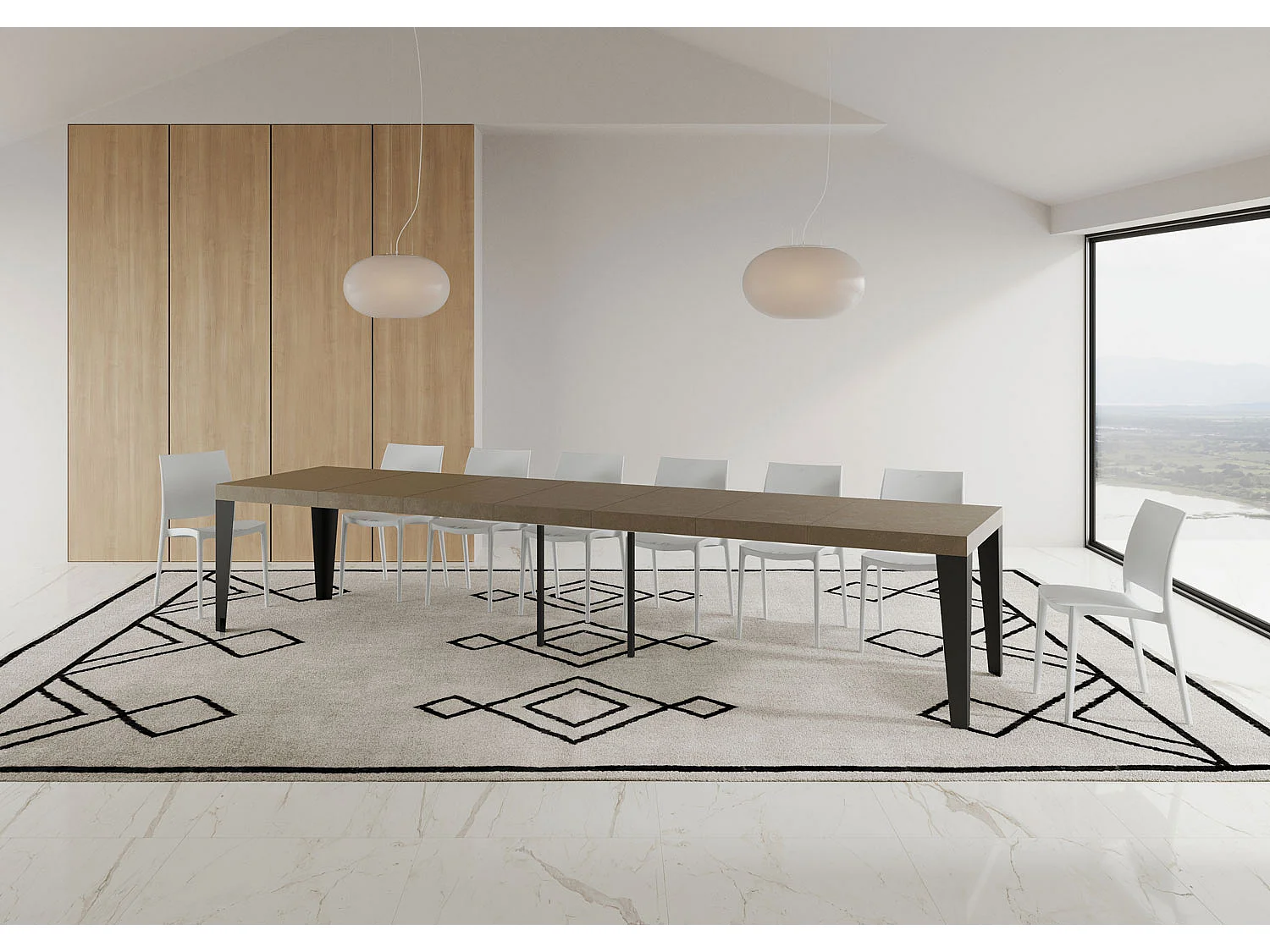 Flame Premium 120/380x90 cm extendable table in dove grey with anthracite legs