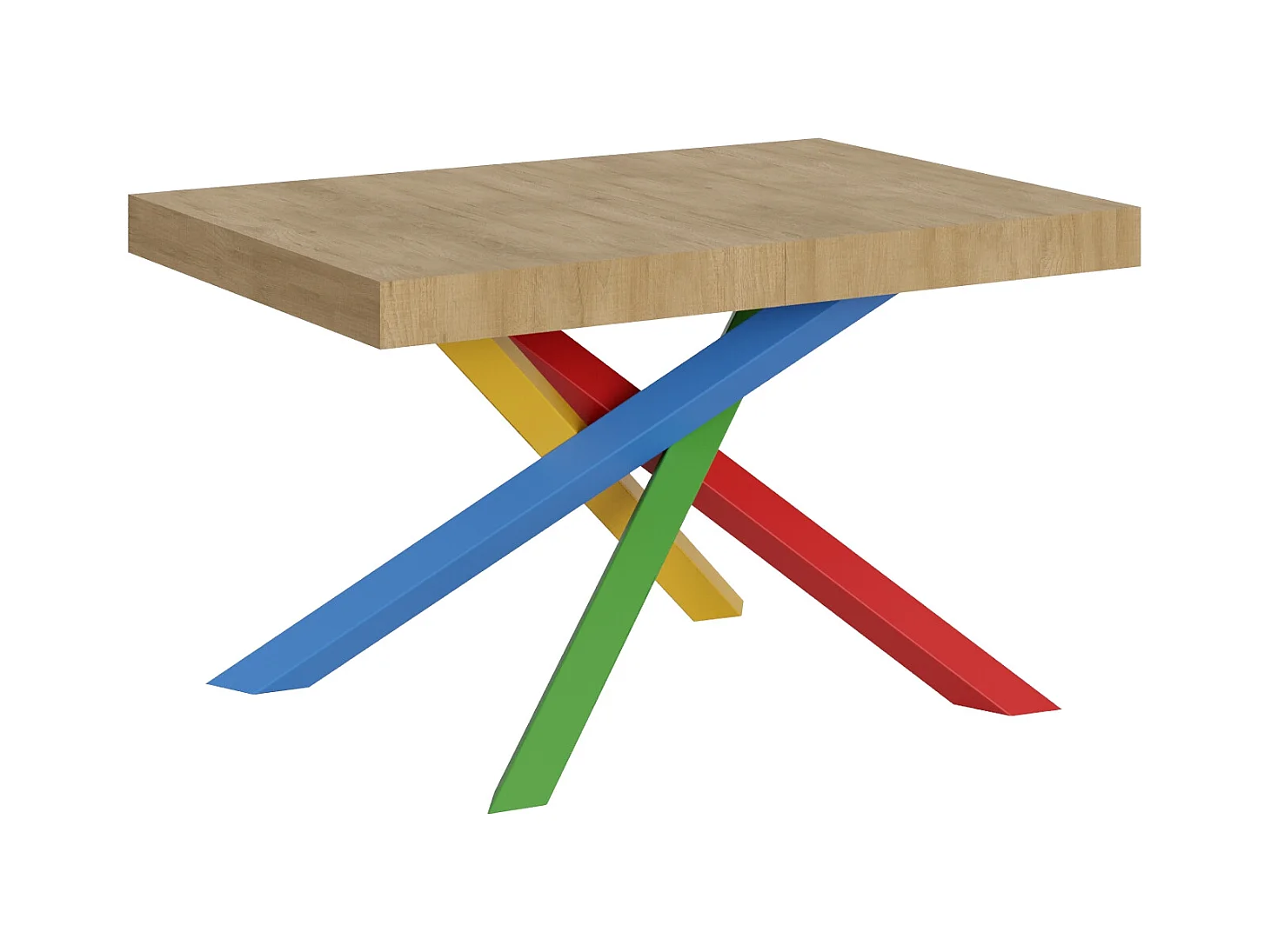 Uitschuifbare tafel 120/380x90 cm Volantis naturel eiken meerkleurige poten 4/B