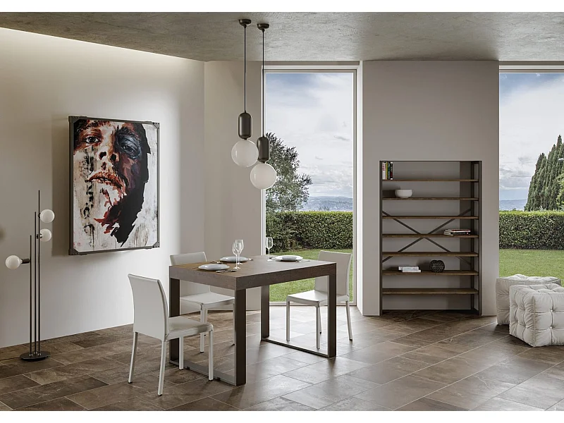 Table extensible 120/380x90 cm Tecno Premium en noyer avec pieds anthracite