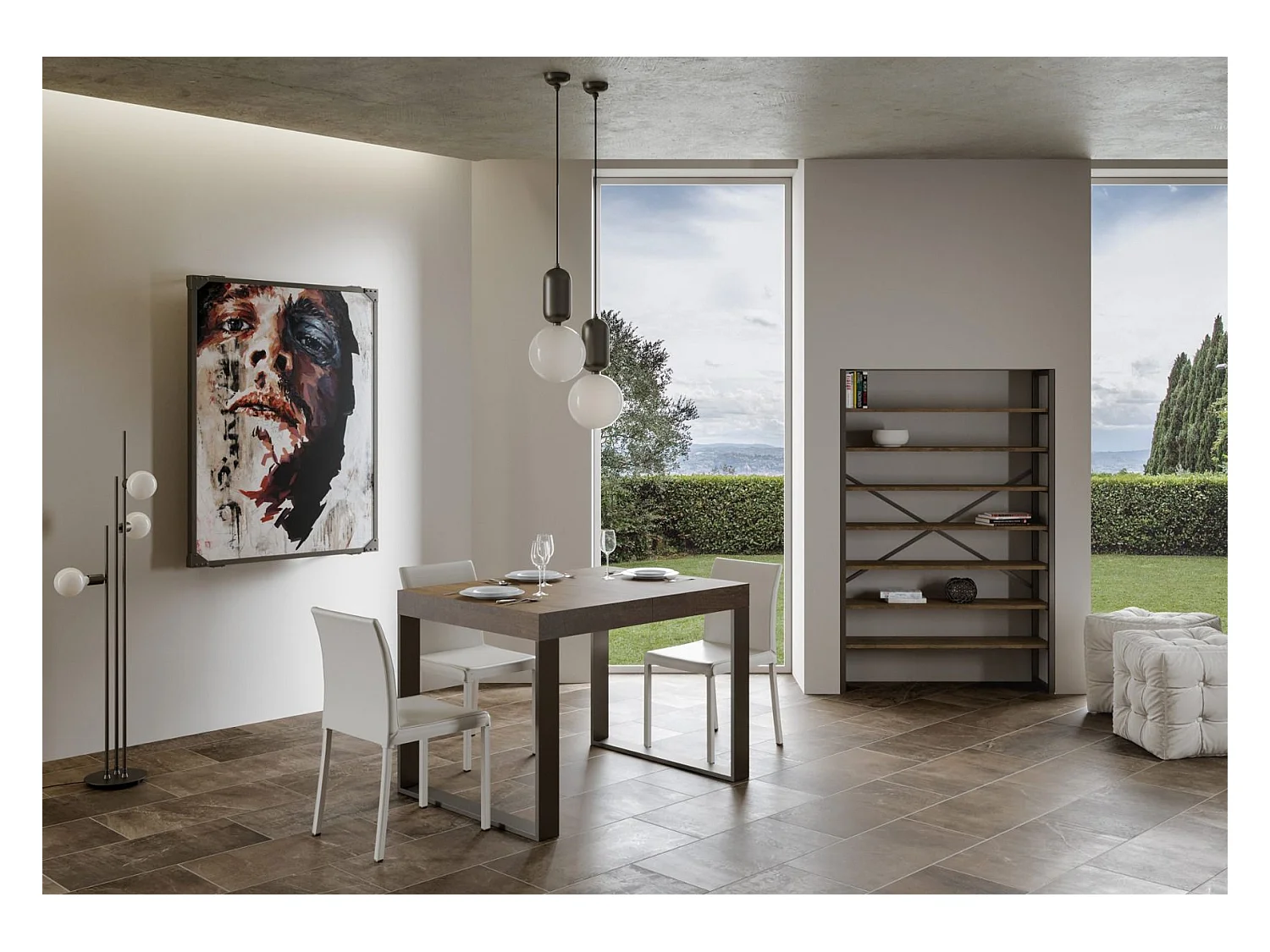 Table extensible 120/380x90 cm Tecno Premium en noyer avec pieds anthracite