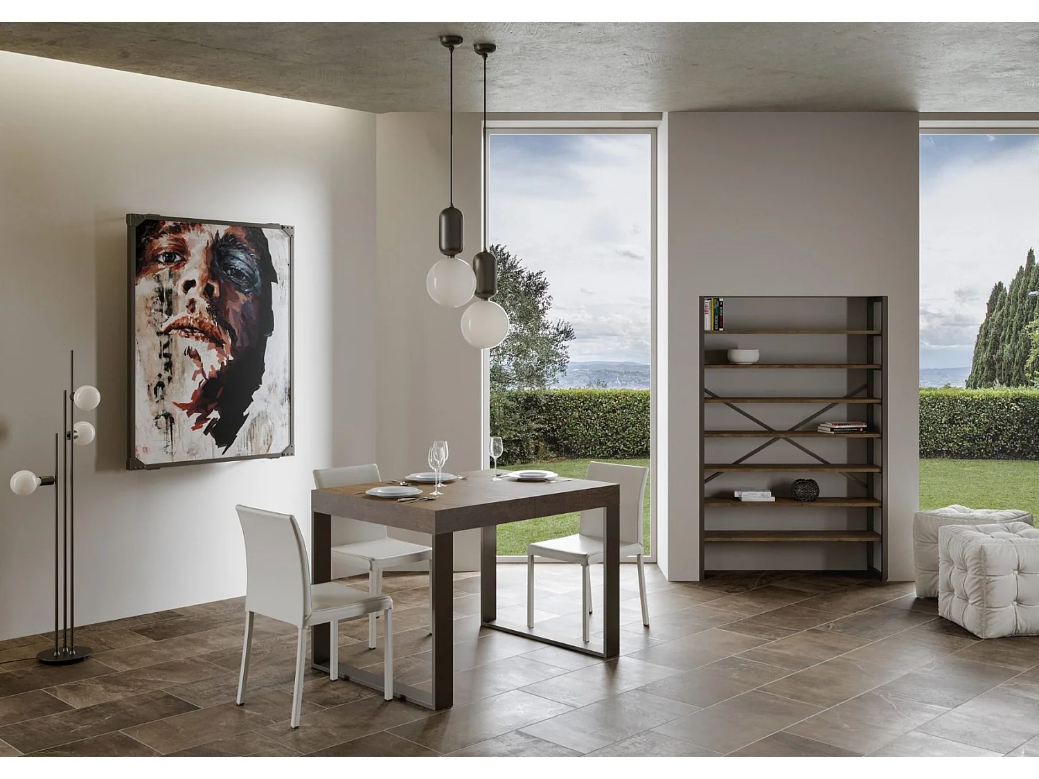 Uitschuifbare tafel 120/380x90 cm Tecno Premium notenhout met antraciet poten