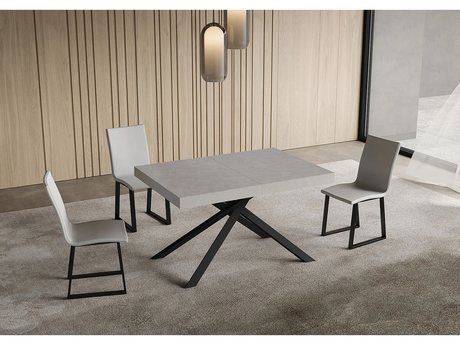 Table extensible Niket en cachemire 140/400x90 cm avec pieds anthracite