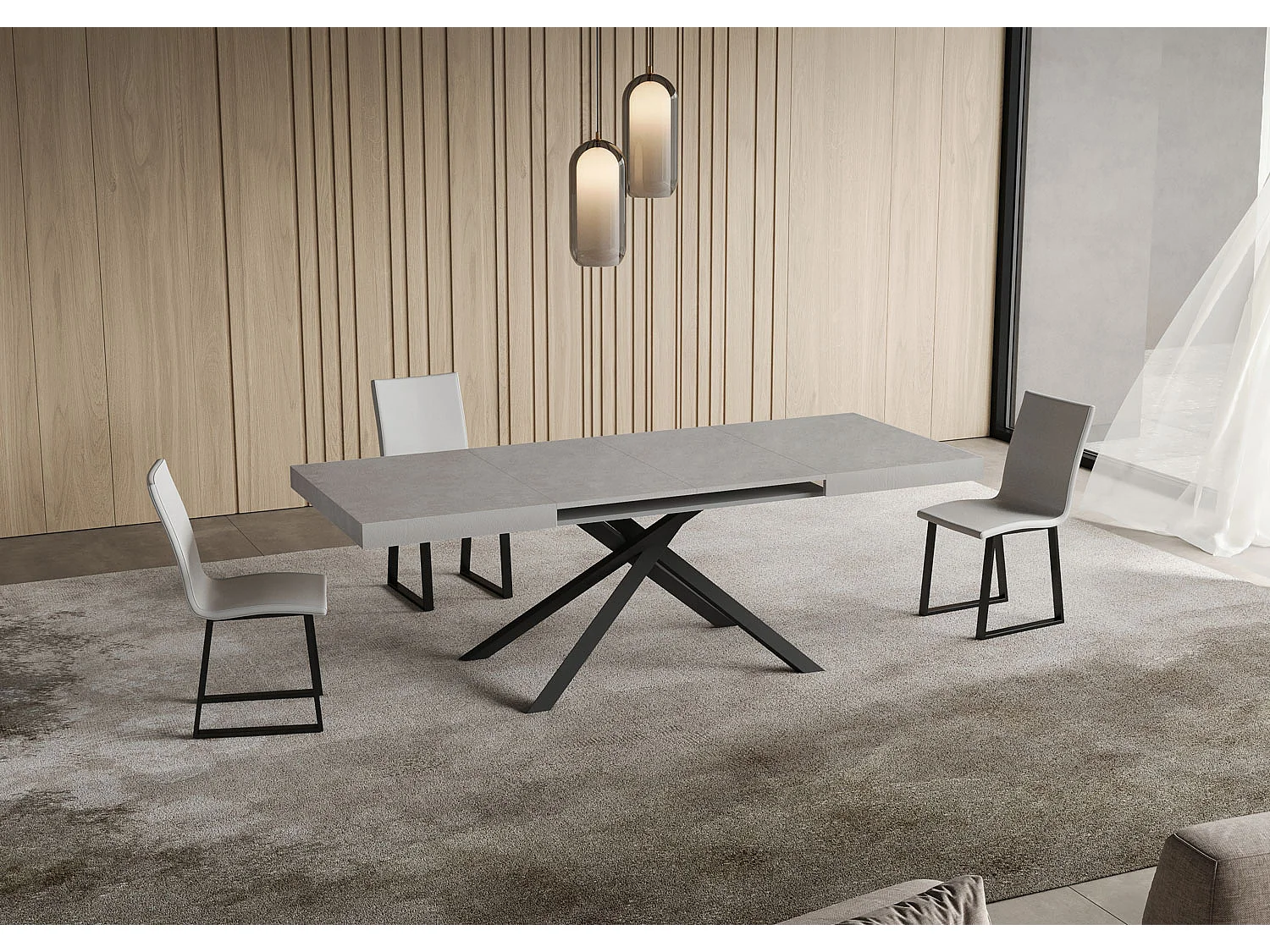 Table extensible Niket en cachemire 140/400x90 cm avec pieds anthracite