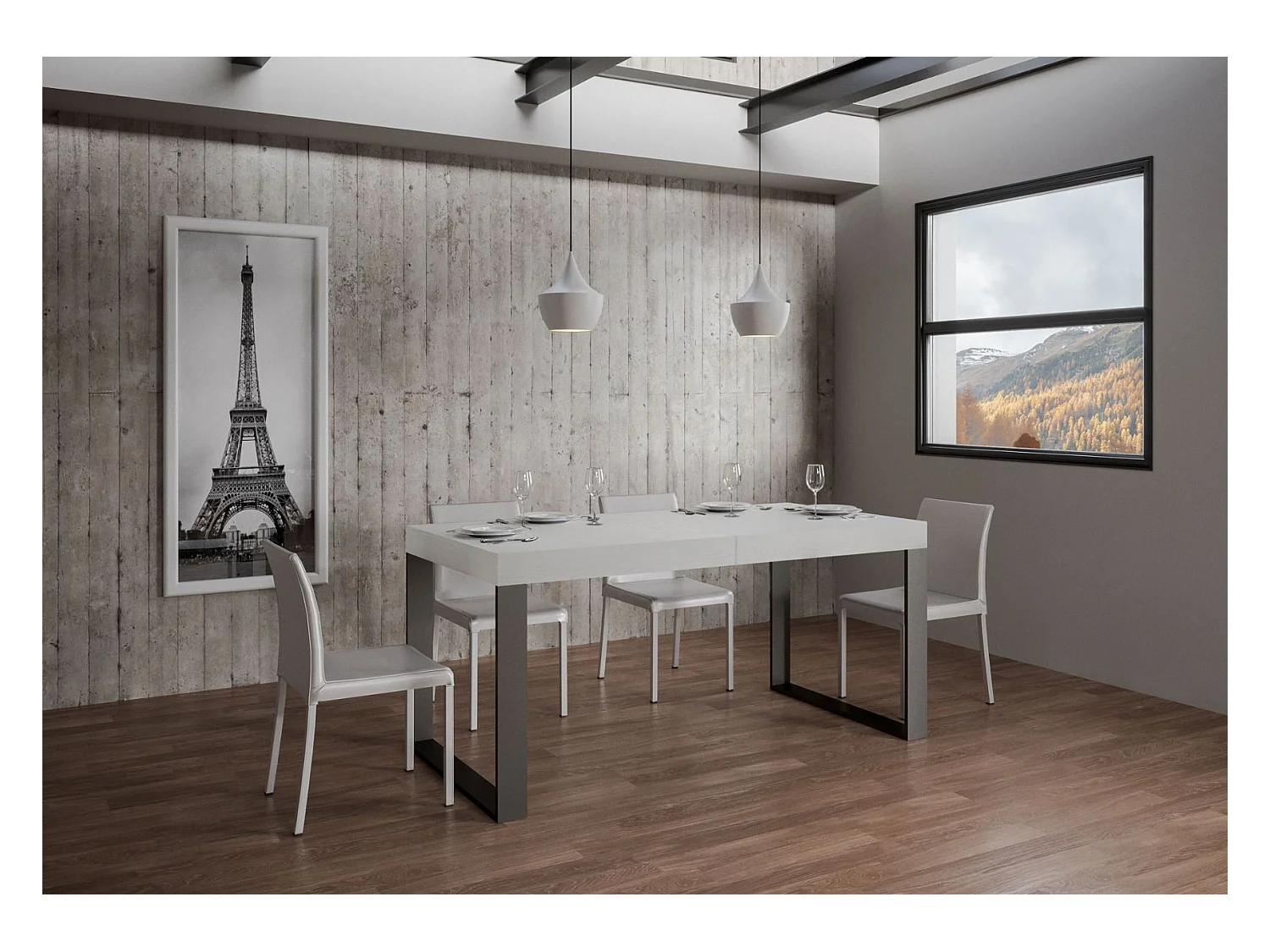 Tavolo allungabile 120/380x90 cm Tecno Premium bianco frassino gambe antracite