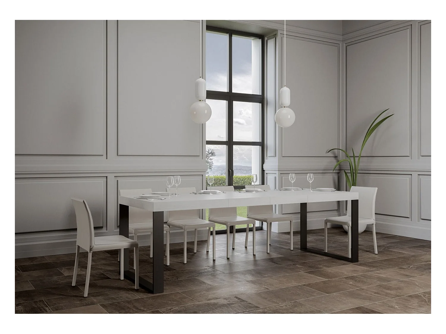 Tavolo allungabile 120/380x90 cm Tecno Premium bianco frassino gambe antracite