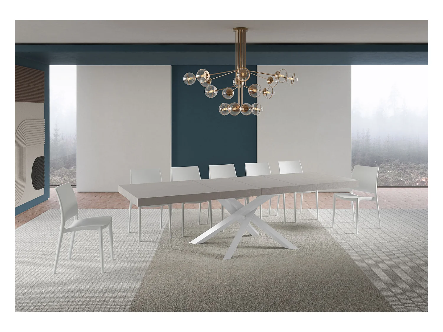 Ausziehtisch 200/460x90 cm Volantis Premium Kaschmir weiße Beine