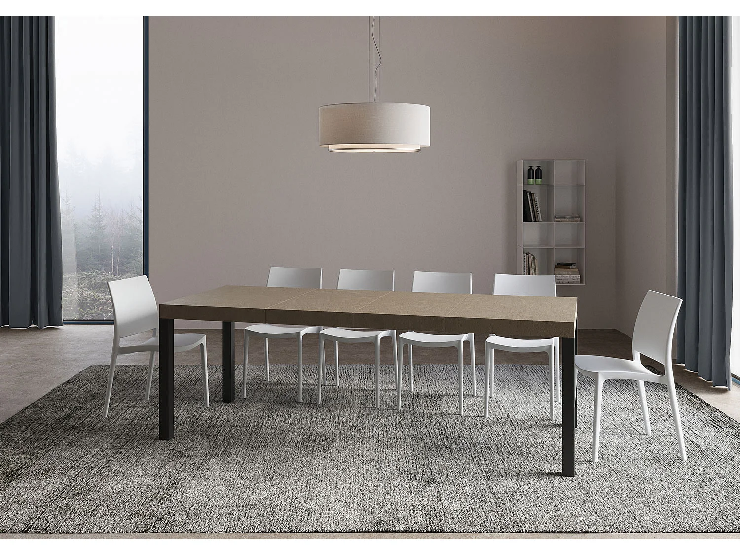 Table extensible Everyday Premium 120/380x90 cm en gris tourterelle avec pieds anthracite