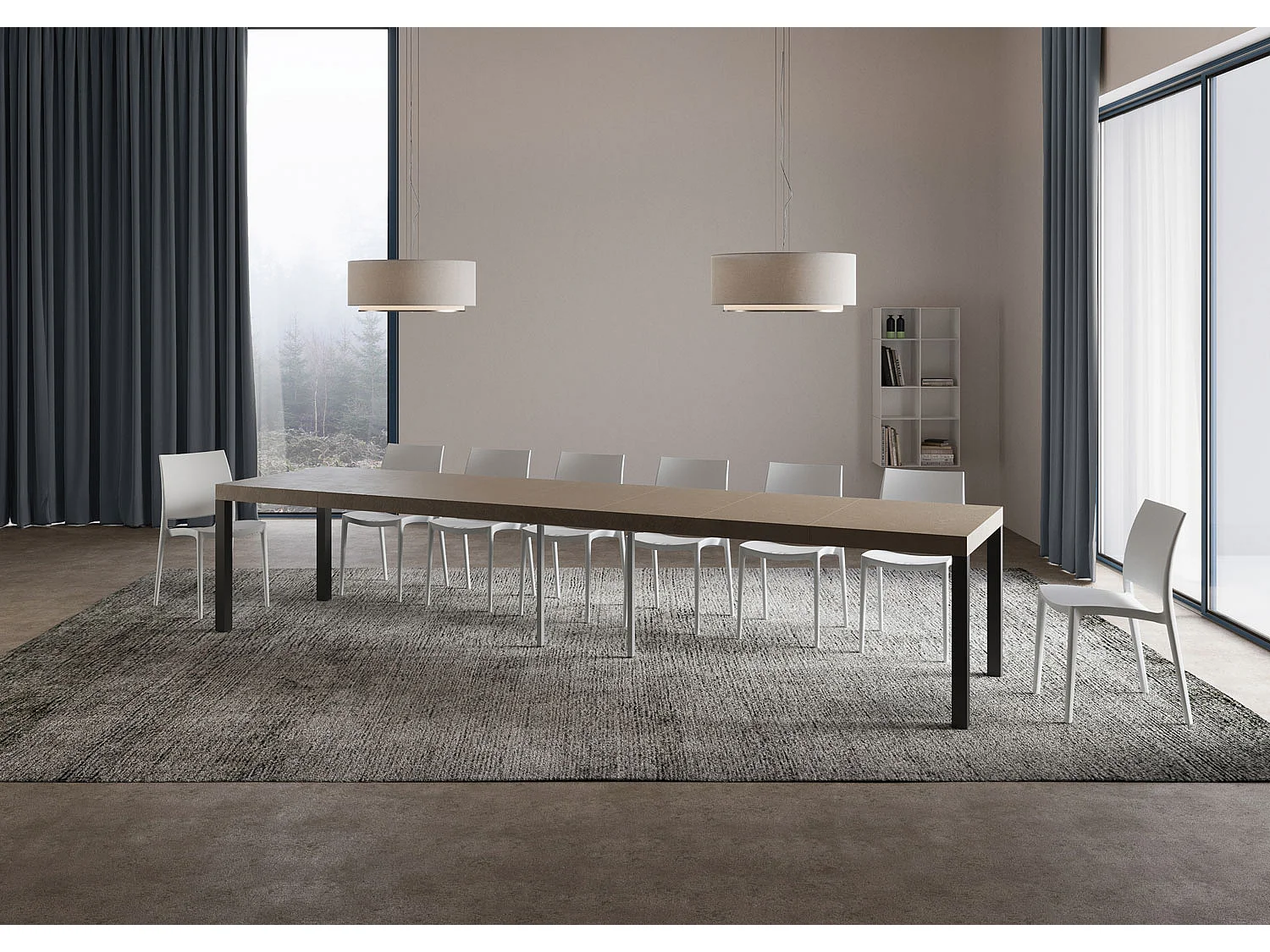 Table extensible Everyday Premium 120/380x90 cm en gris tourterelle avec pieds anthracite
