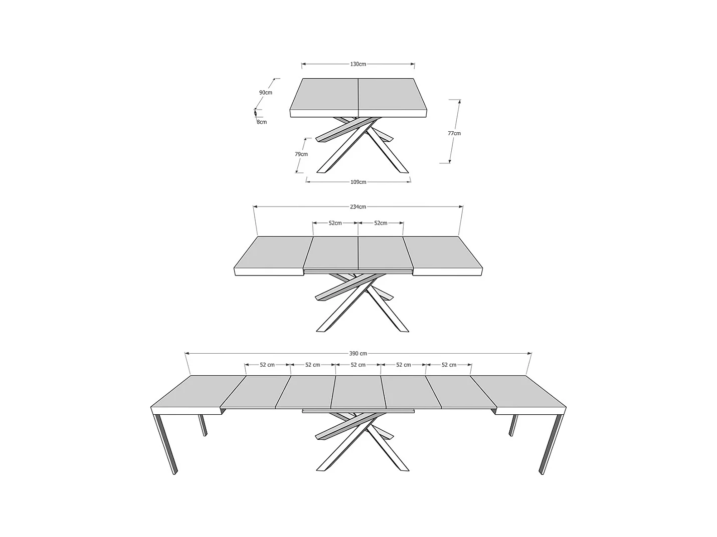 Mesa extensible 120/380x90 cm Volantis fresno blanco patas multicolor 4/C