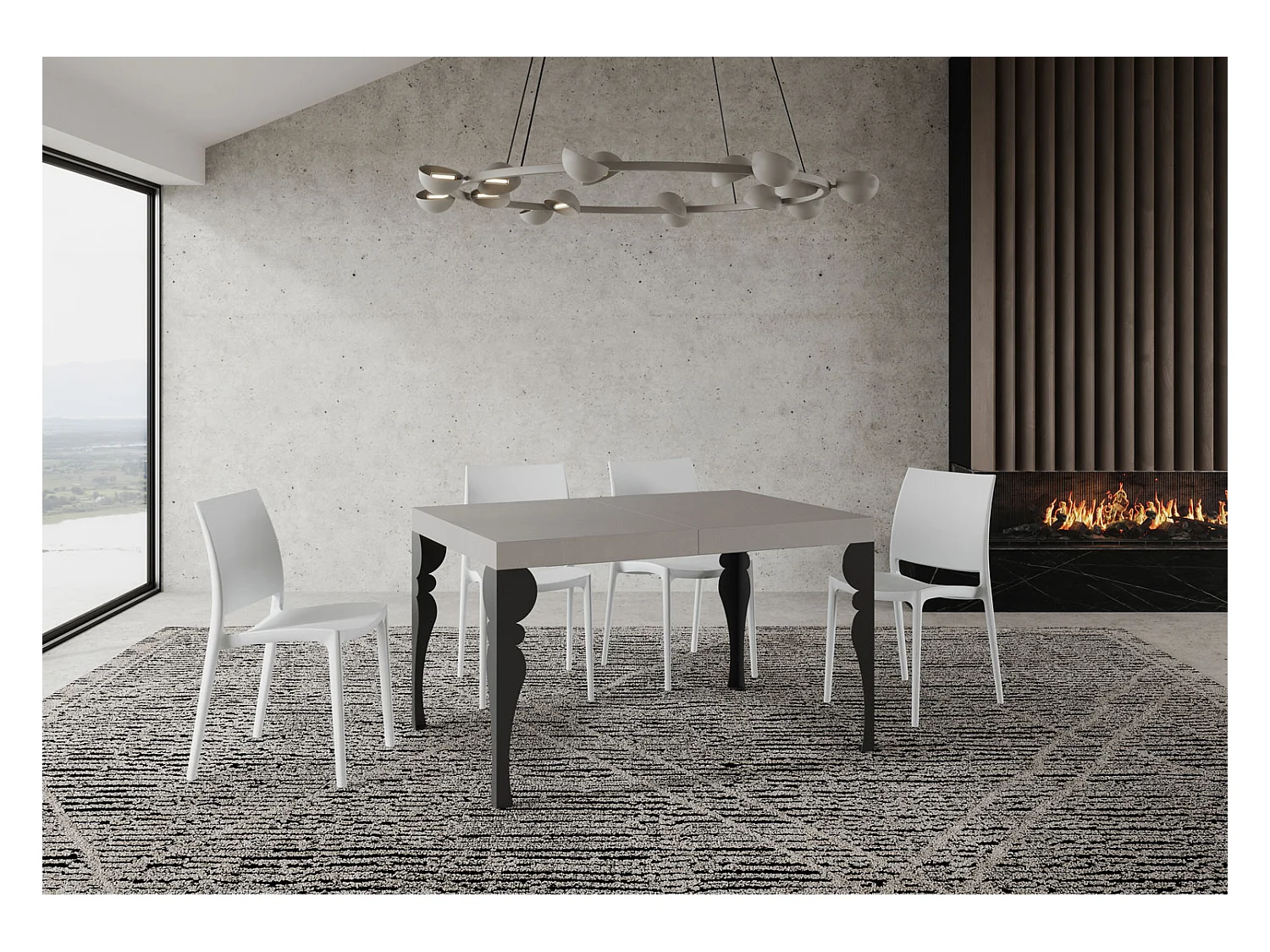 Paxon Premium Cashmere Ausziehtisch 120/380x90 cm mit anthrazitfarbenen Beinen