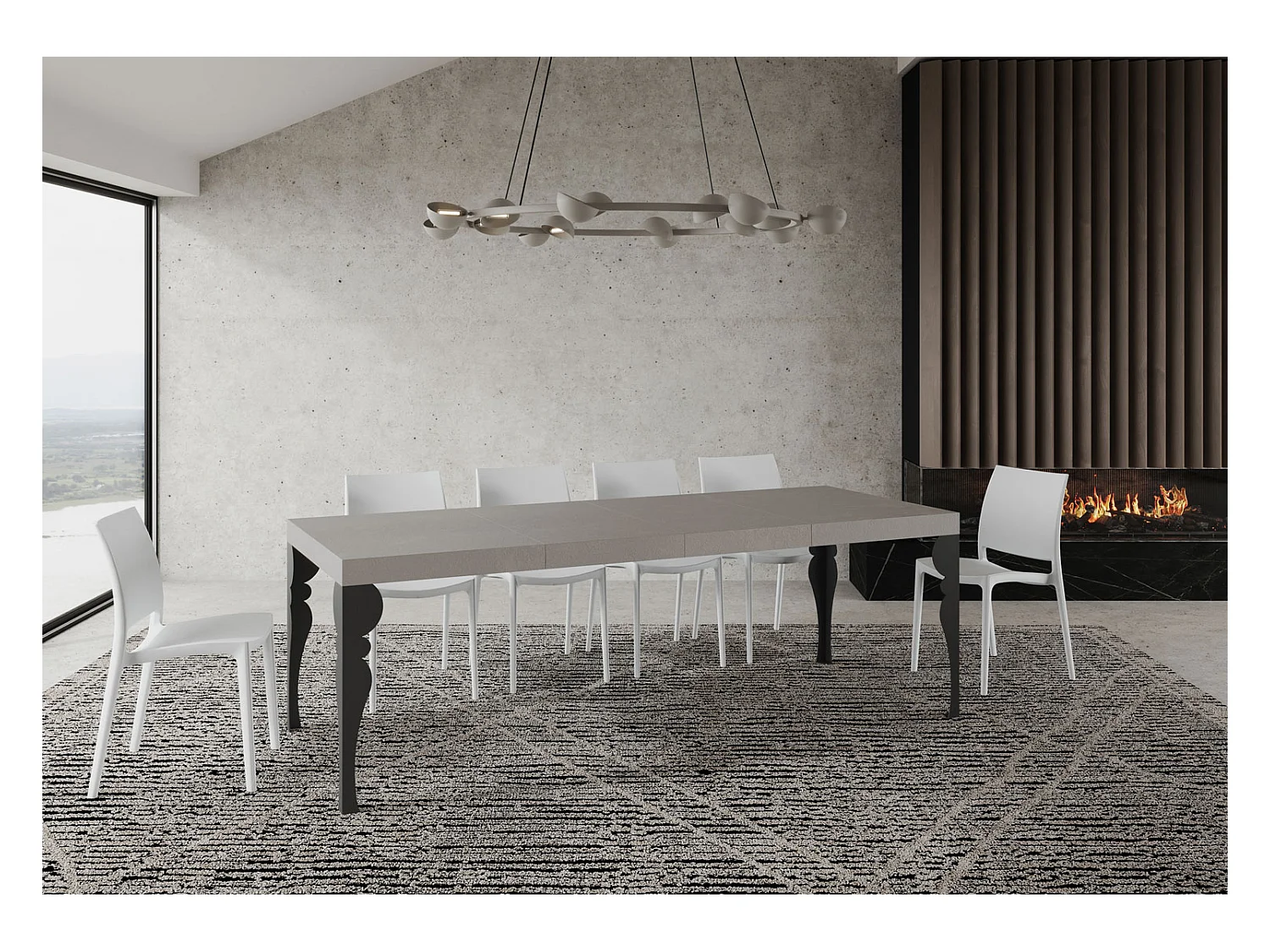 Paxon Premium Cashmere Ausziehtisch 120/380x90 cm mit anthrazitfarbenen Beinen