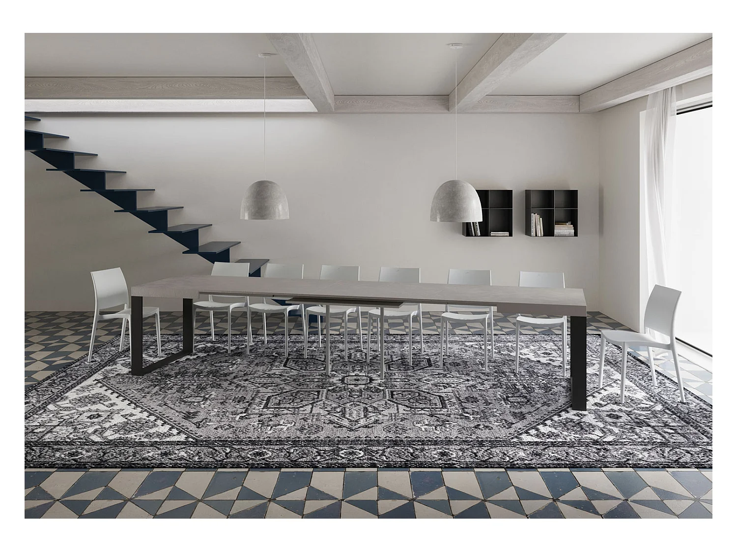 Mesa extensible 120/380x90 cm Tecno cachemir patas antracita