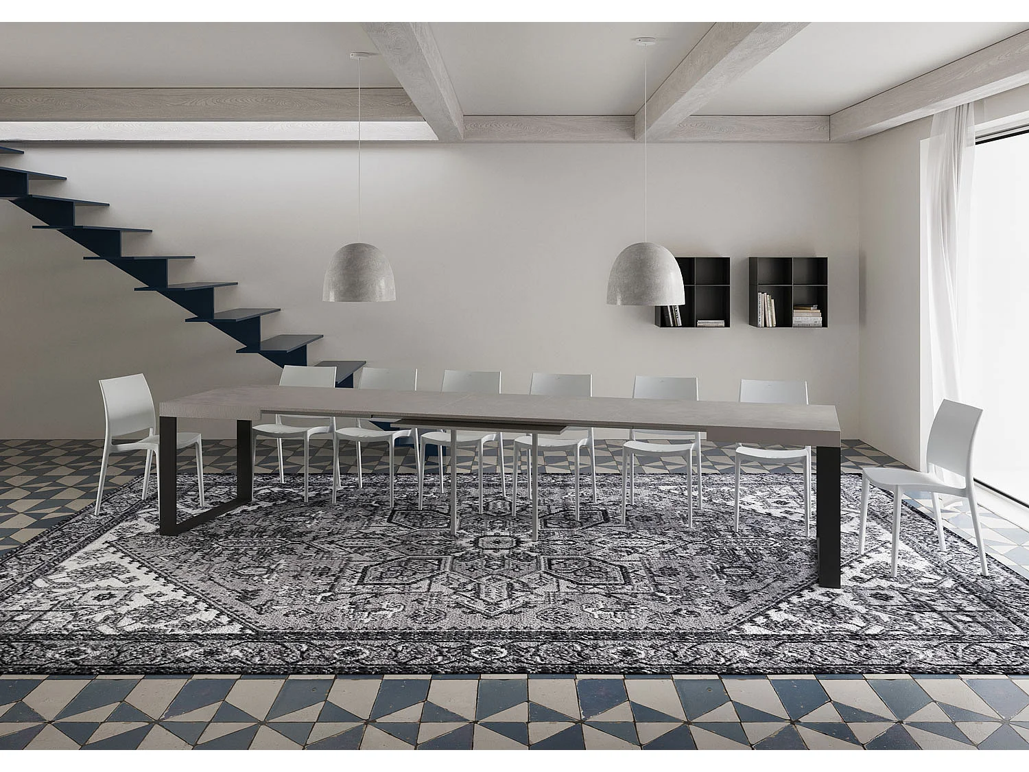 Ausziehtisch 120/380x90 cm Tecno Kaschmir anthrazit Beine