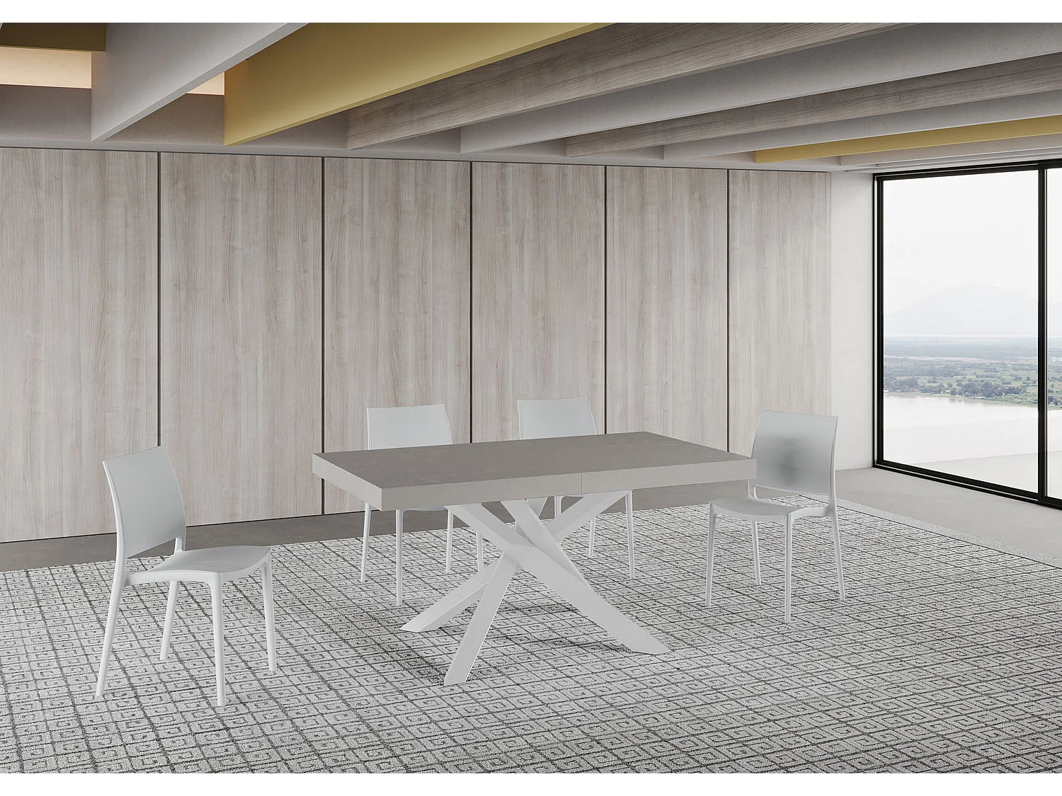 Volantis kasjmier uitschuifbare tafel 160/264x90 cm met witte poten