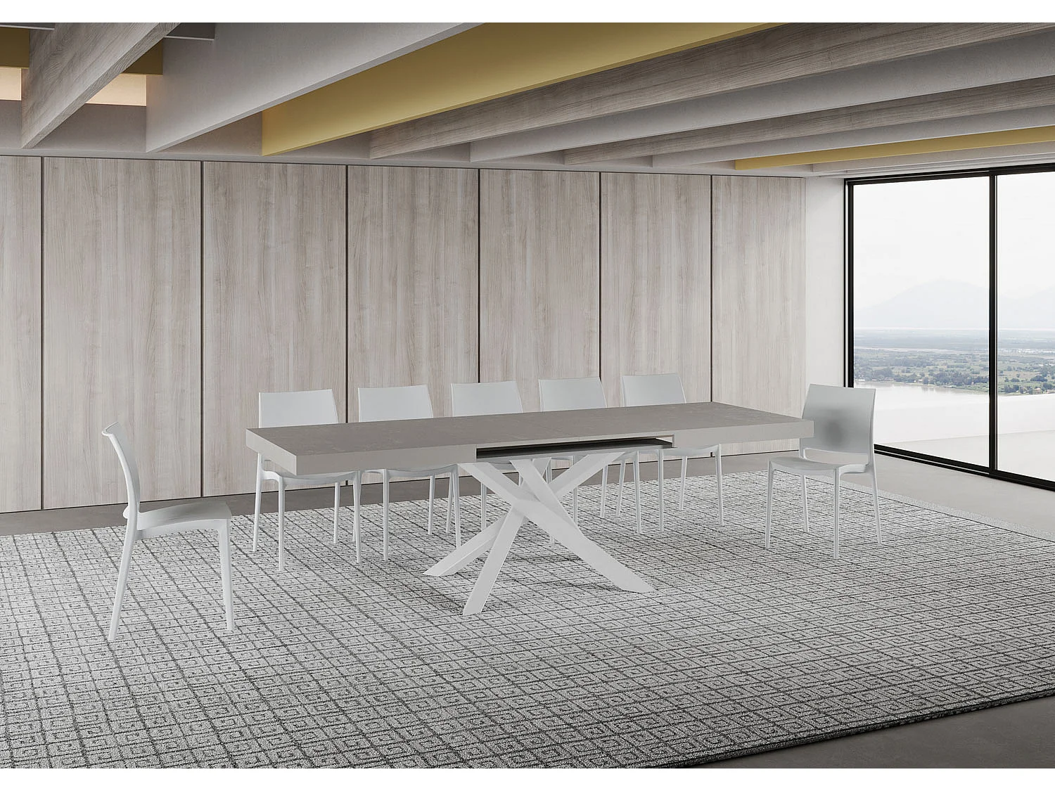 Tavolo allungabile 160/264x90 cm Volantis cashmere gambe bianche