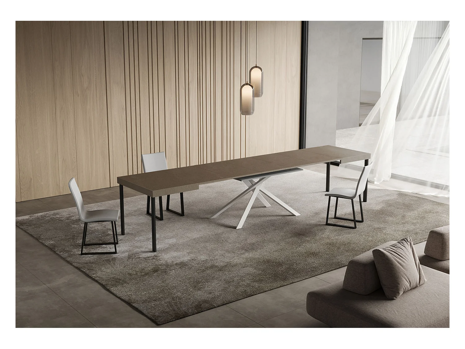 Stół rozkładany Niket gołębioszary 140/400x90 cm z białymi nogami