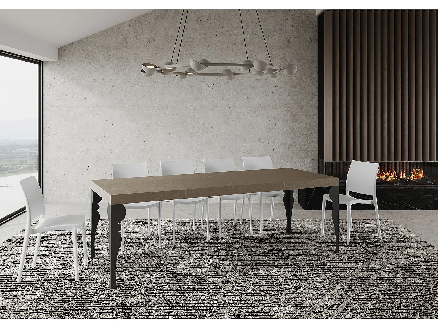 Paxon Premium 120/380x90 cm uitschuifbare tafel in duifgrijs met antraciet poten