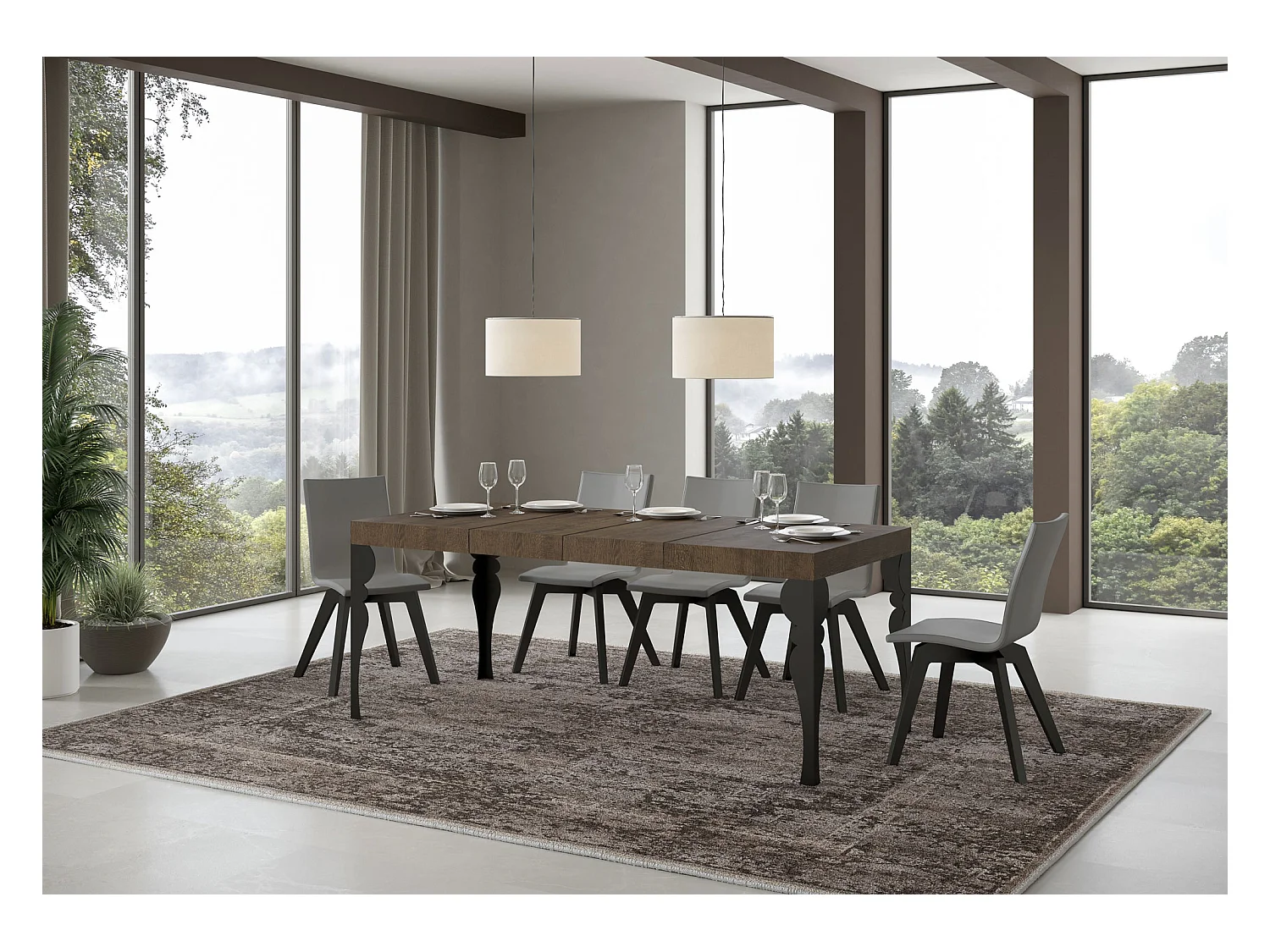 Paxon Premium 120/380x90 cm uitschuifbare tafel met antraciet poten, walnoot afwerking