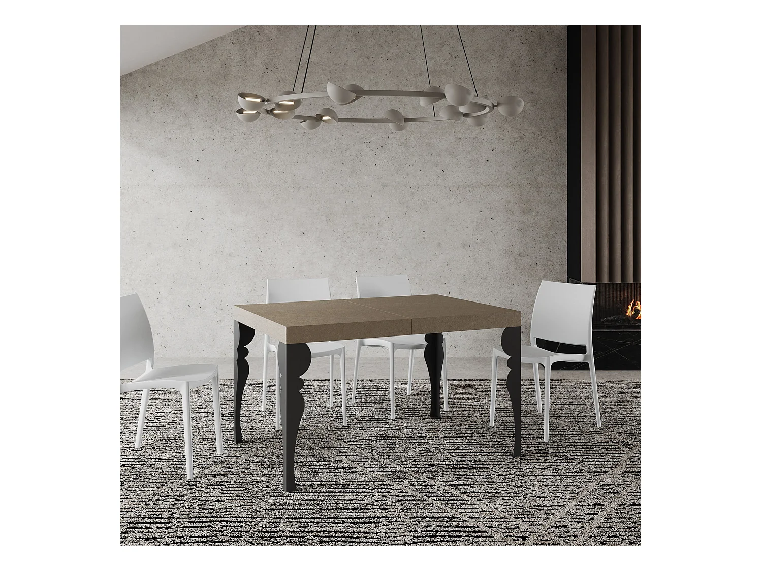 Stół rozkładany Paxon 120/380x90 cm w kolorze gołębiej szarości z nogami w kolorze antracytowym