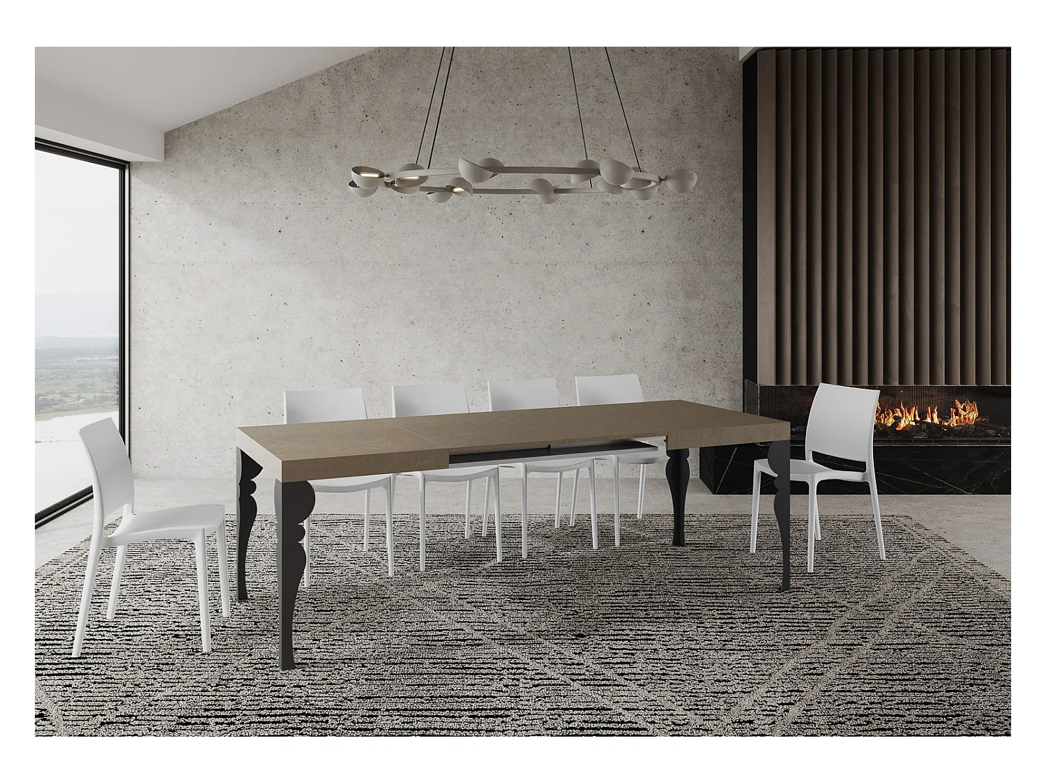 Stół rozkładany Paxon 120/380x90 cm w kolorze gołębiej szarości z nogami w kolorze antracytowym