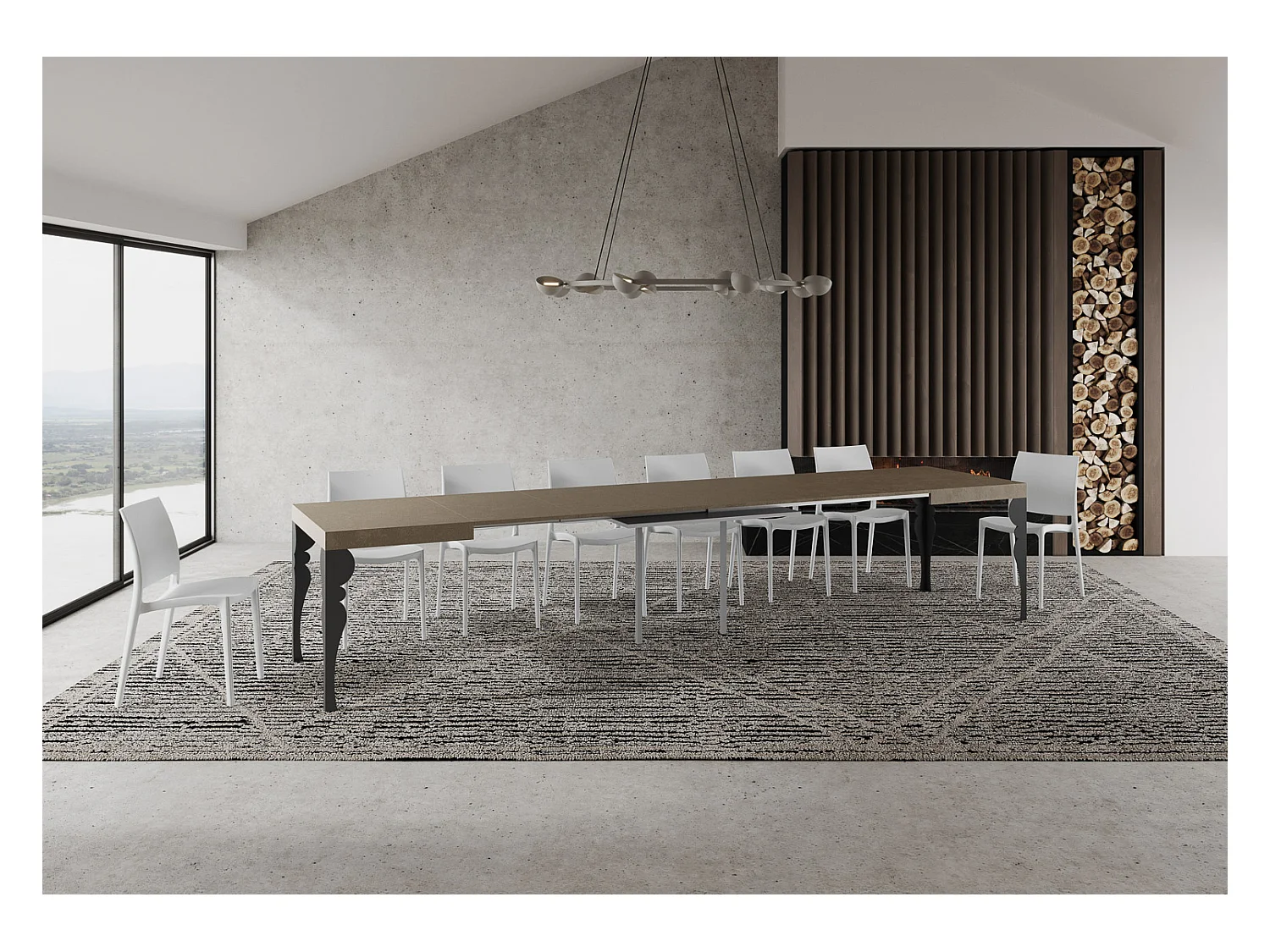 Stół rozkładany Paxon 120/380x90 cm w kolorze gołębiej szarości z nogami w kolorze antracytowym