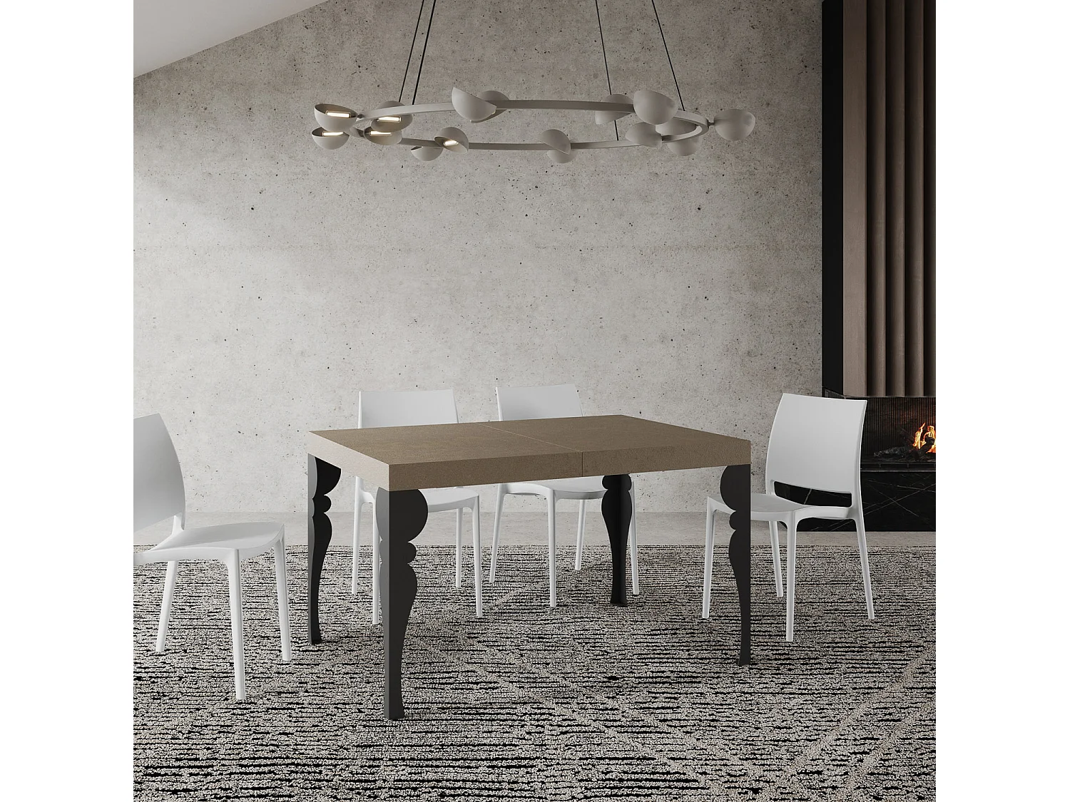 Paxon 120/380x90 cm udtræksbord i duegrå med antracitben