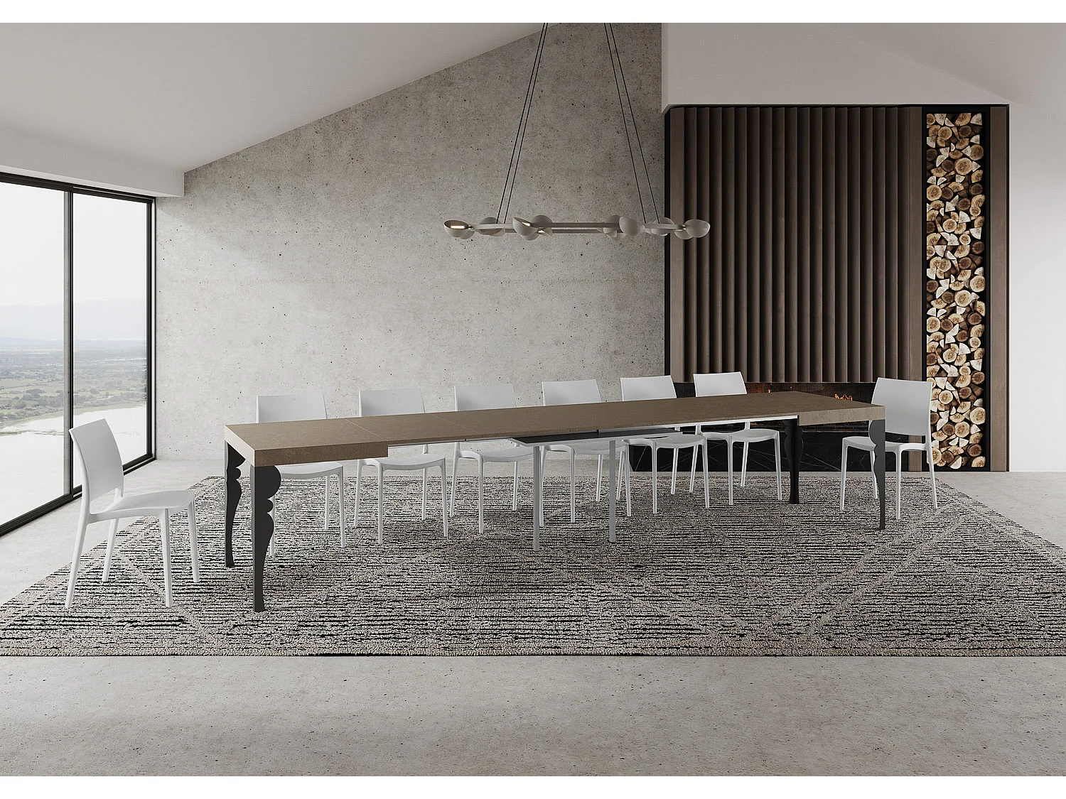 Paxon 120/380x90 cm udtræksbord i duegrå med antracitben