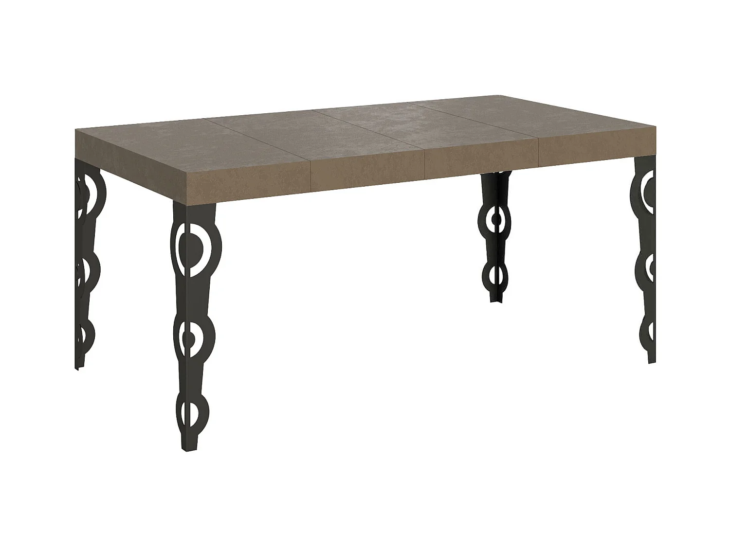 Table extensible Karamay Premium 120/380x90 cm en gris tourterelle avec pieds anthracite