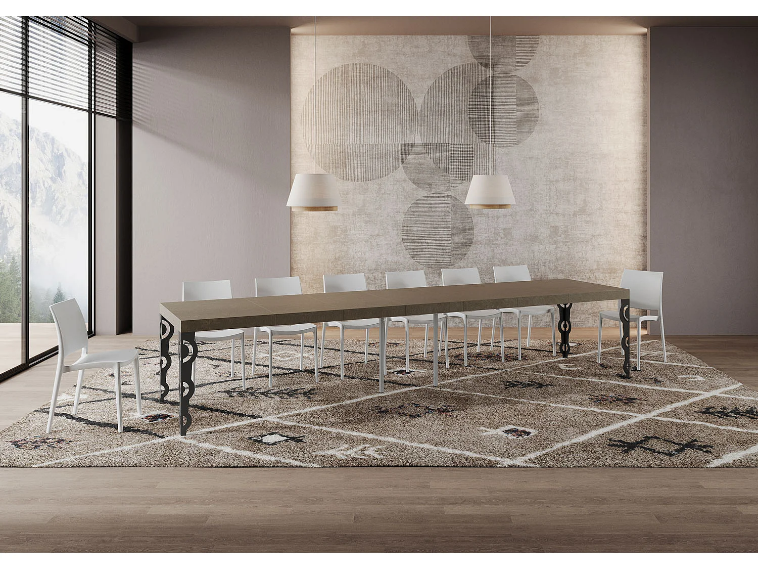 Mesa extensible Karamay Premium 120/380x90 cm en gris tórtola con patas antracita