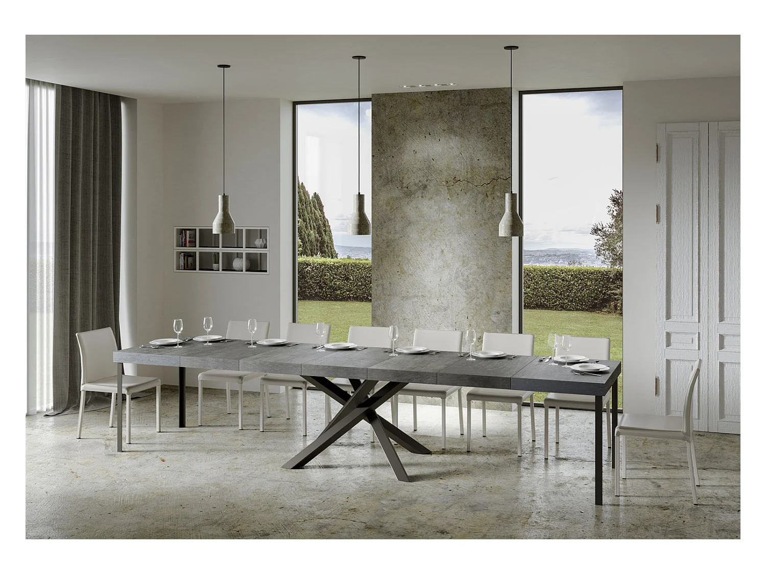 Table extensible 120/380x90 cm Volantis Premium pieds ciment anthracite