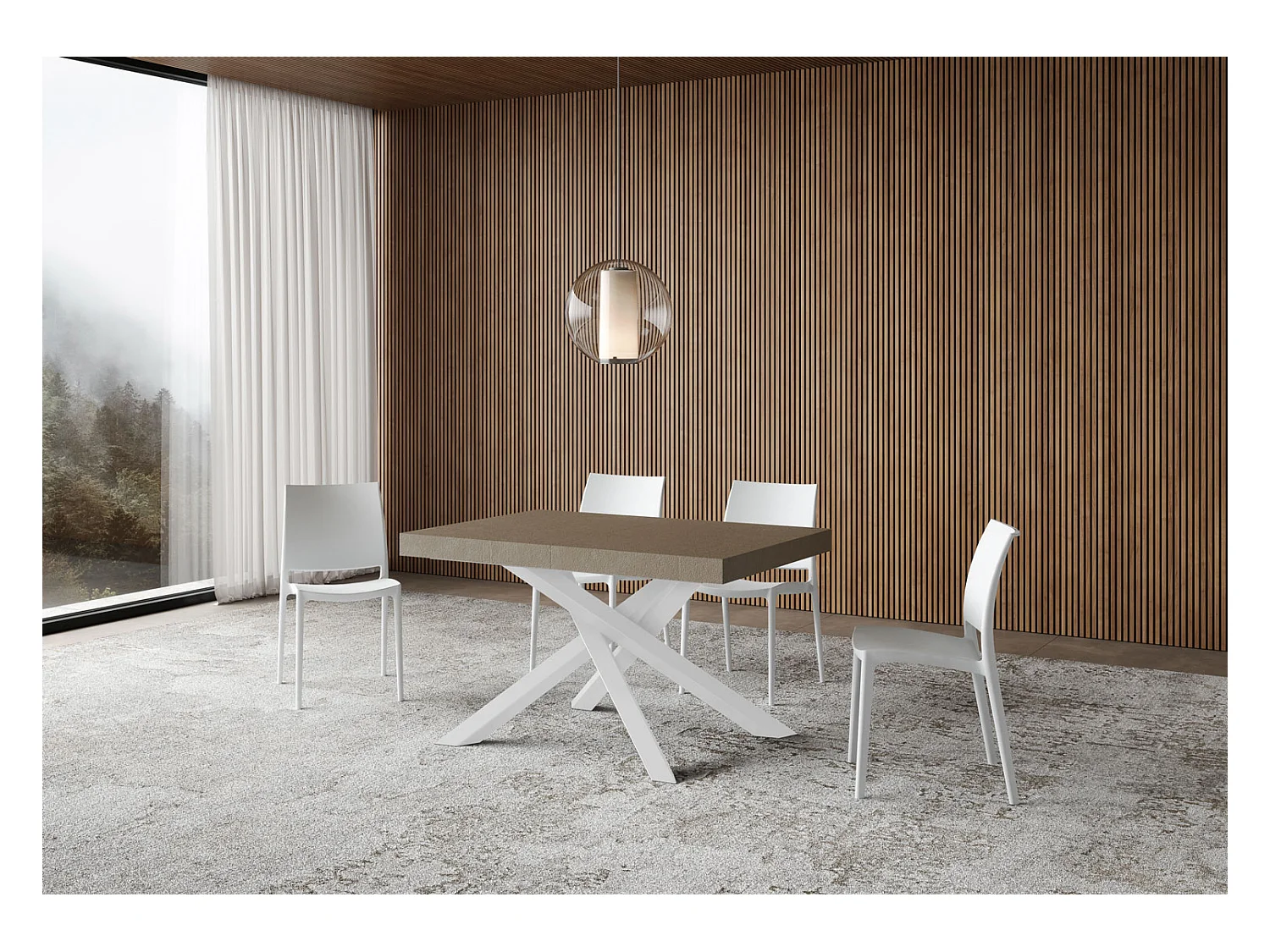 Volantis taubengrauer ausziehbarer Tisch 120/224x90 cm mit weißen Beinen