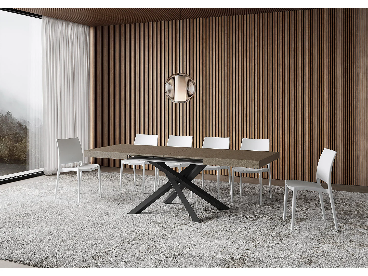 Mesa extensible Volantis gris paloma 120/380x90 cm con patas antracita