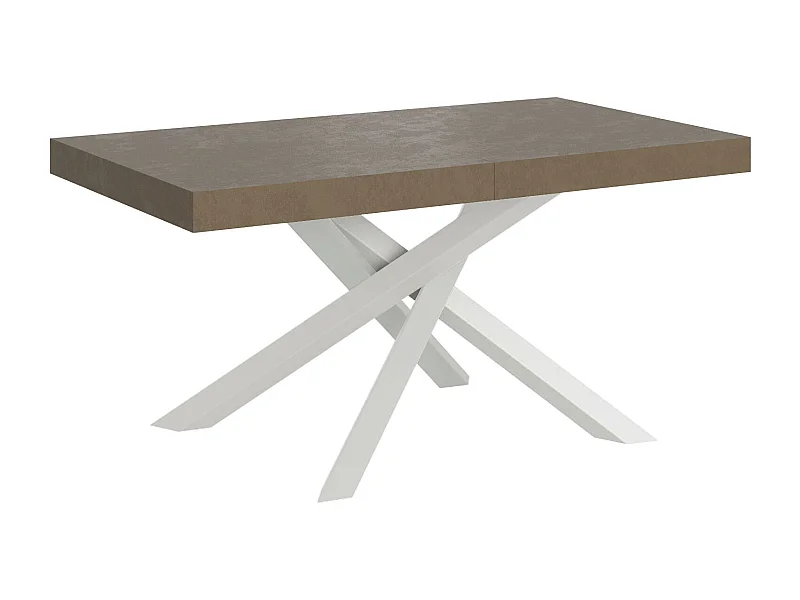 Volantis taubengrauer ausziehbarer Tisch 160/420x90 cm mit weißen Beinen