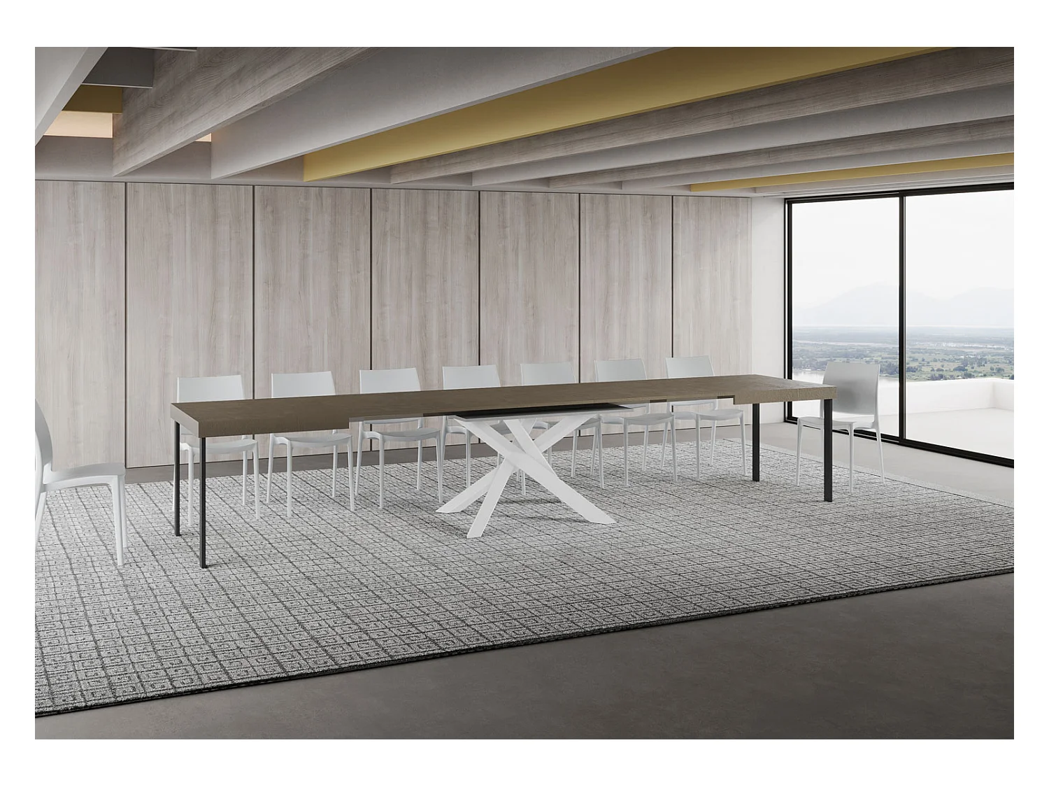 Stół rozkładany Volantis w kolorze gołębiej szarości 160/420x90 cm z białymi nogami