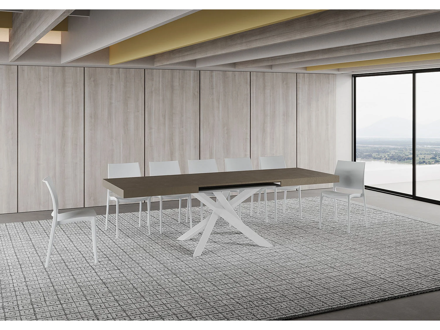 Tavolo allungabile 160/420x90 cm Volantis tortora gambe bianche