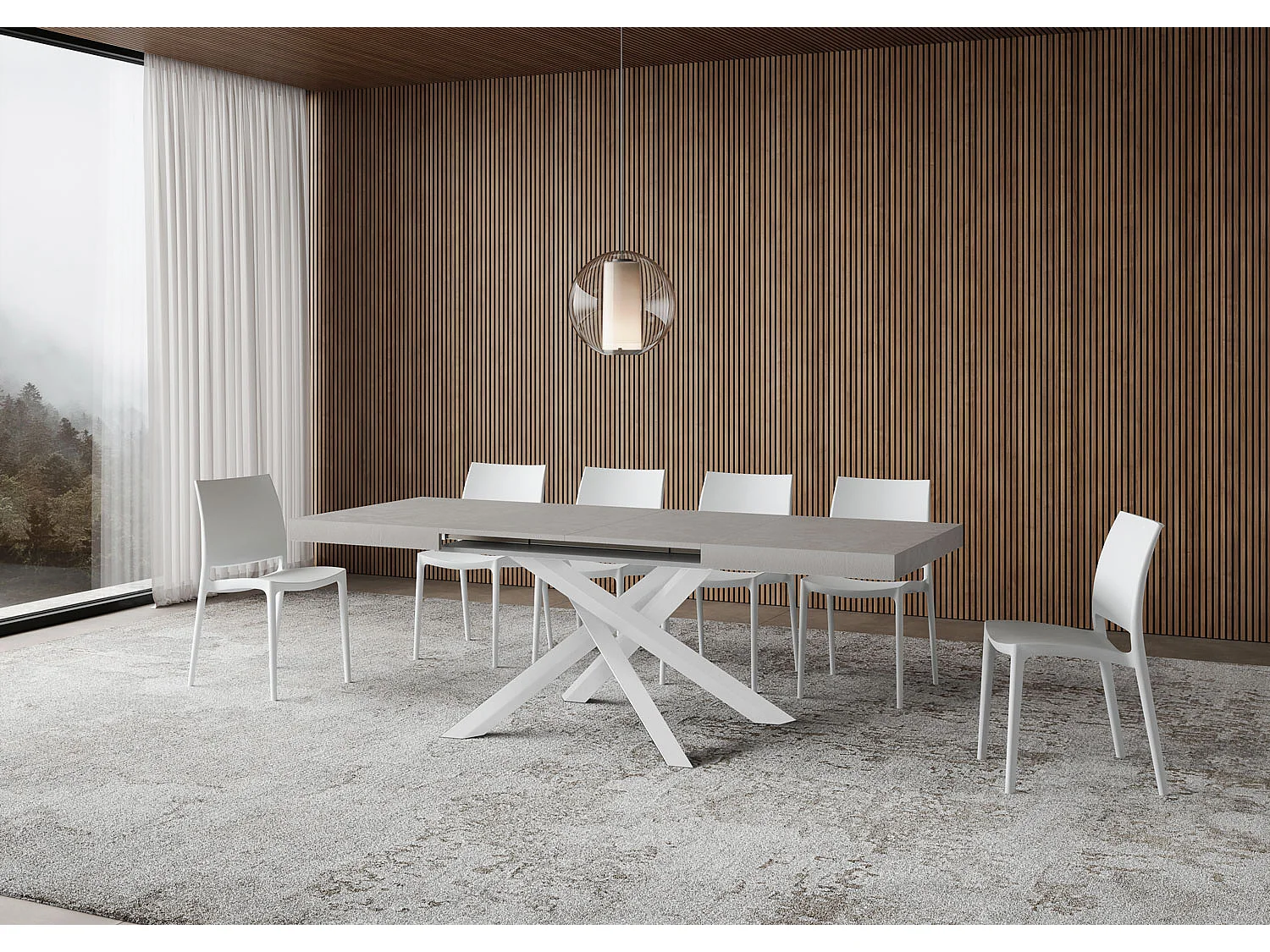 Volantis kasjmier uitschuifbare tafel 140/244x90 cm met witte poten