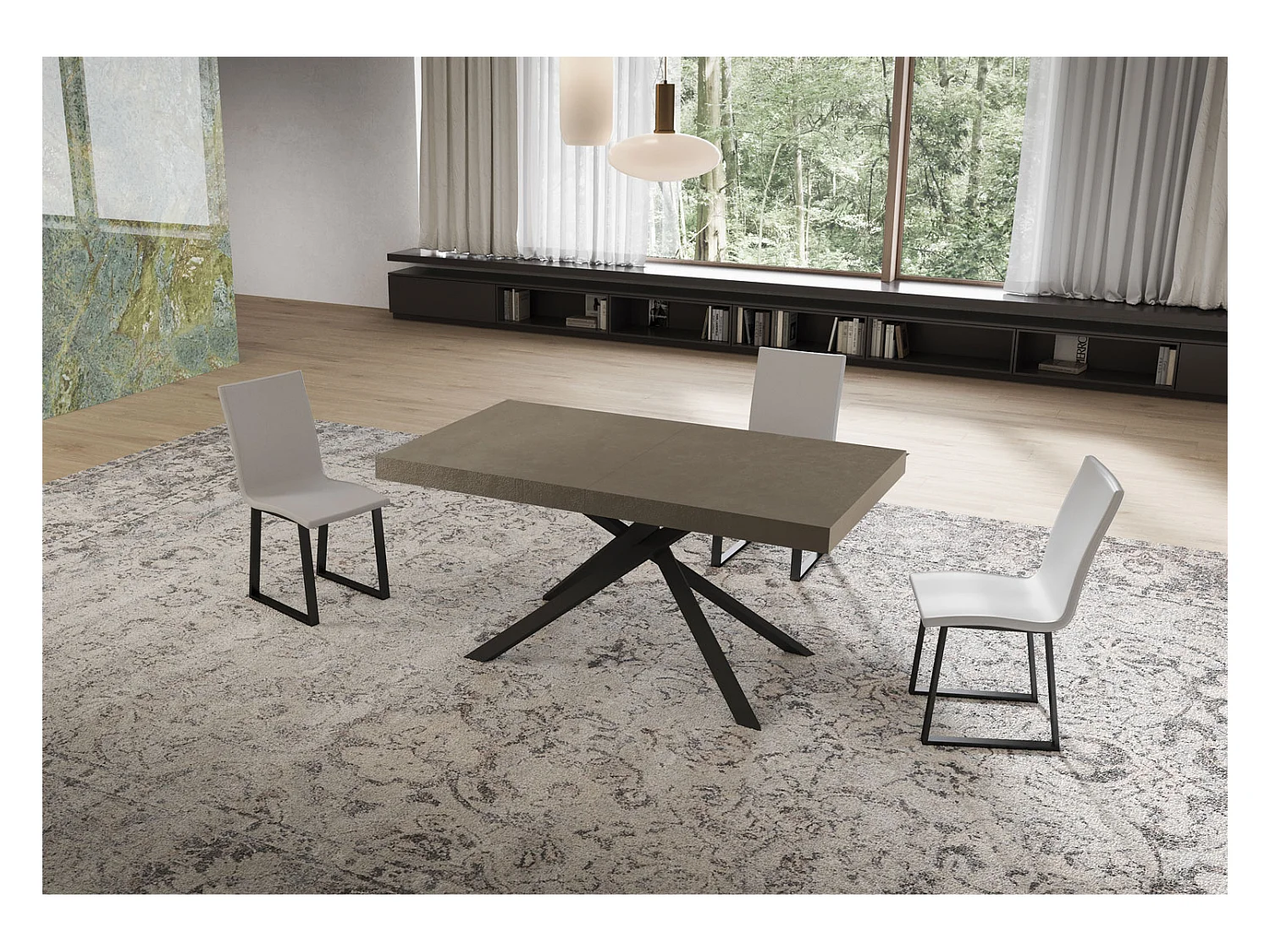 Niket duifgrijze uitschuifbare tafel 160/244x80 cm met antraciet poten