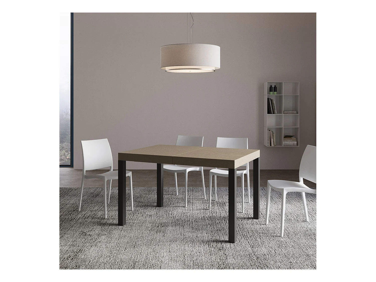 Stół rozkładany Everyday 120/380x90 cm, gołębia szarość, nogi antracytowe