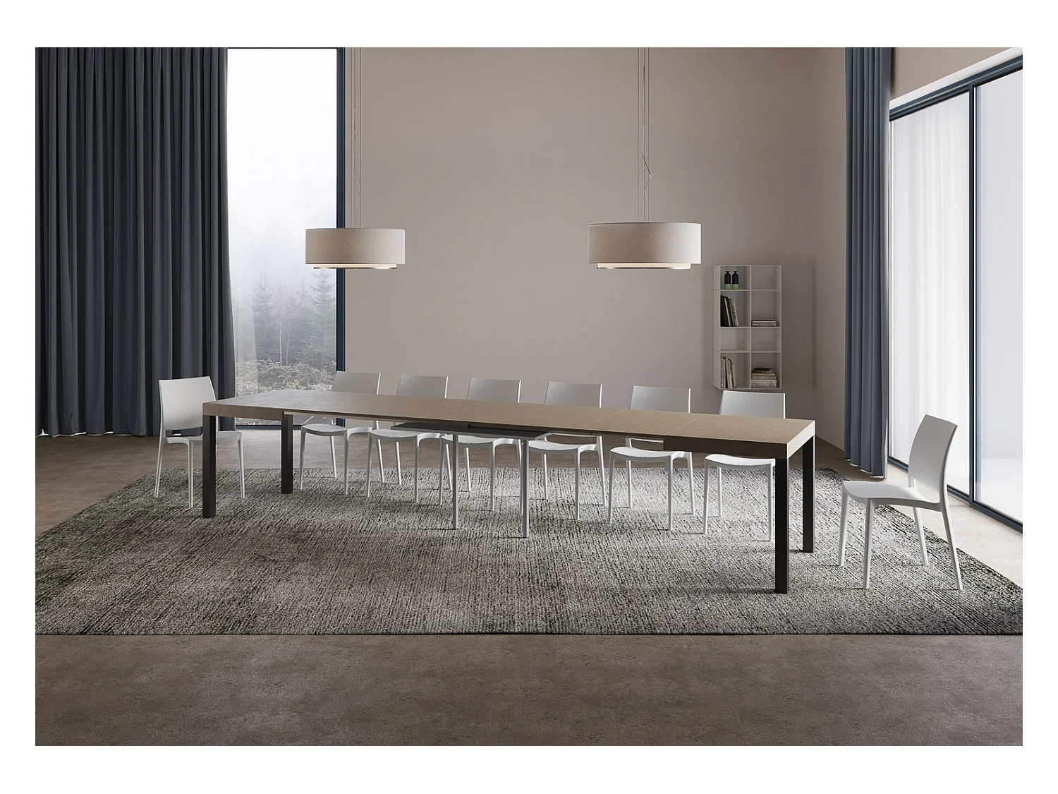 Stół rozkładany Everyday 120/380x90 cm, gołębia szarość, nogi antracytowe