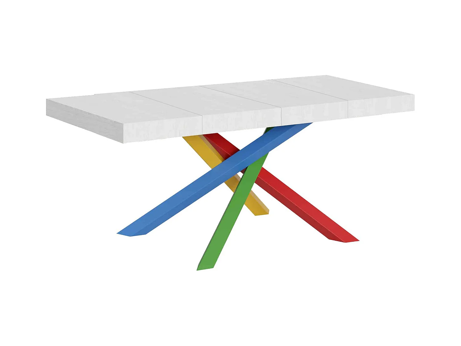 Table extensible 120/380x90 cm Volantis Premium frêne blanc pieds multicolores 4/B