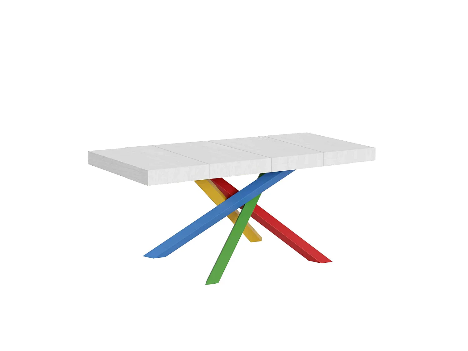 Udtræksbord 120/380x90 cm Volantis Premium hvid ask flerfarvede ben 4/B