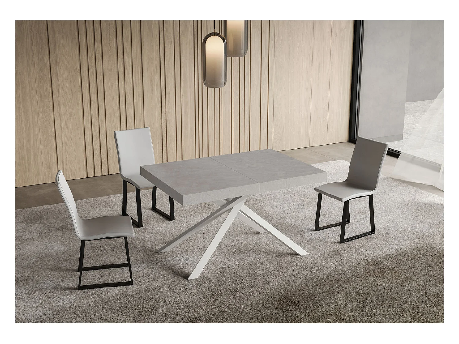 Niket kasjmier uitschuifbare tafel 120/380x90 cm met witte poten