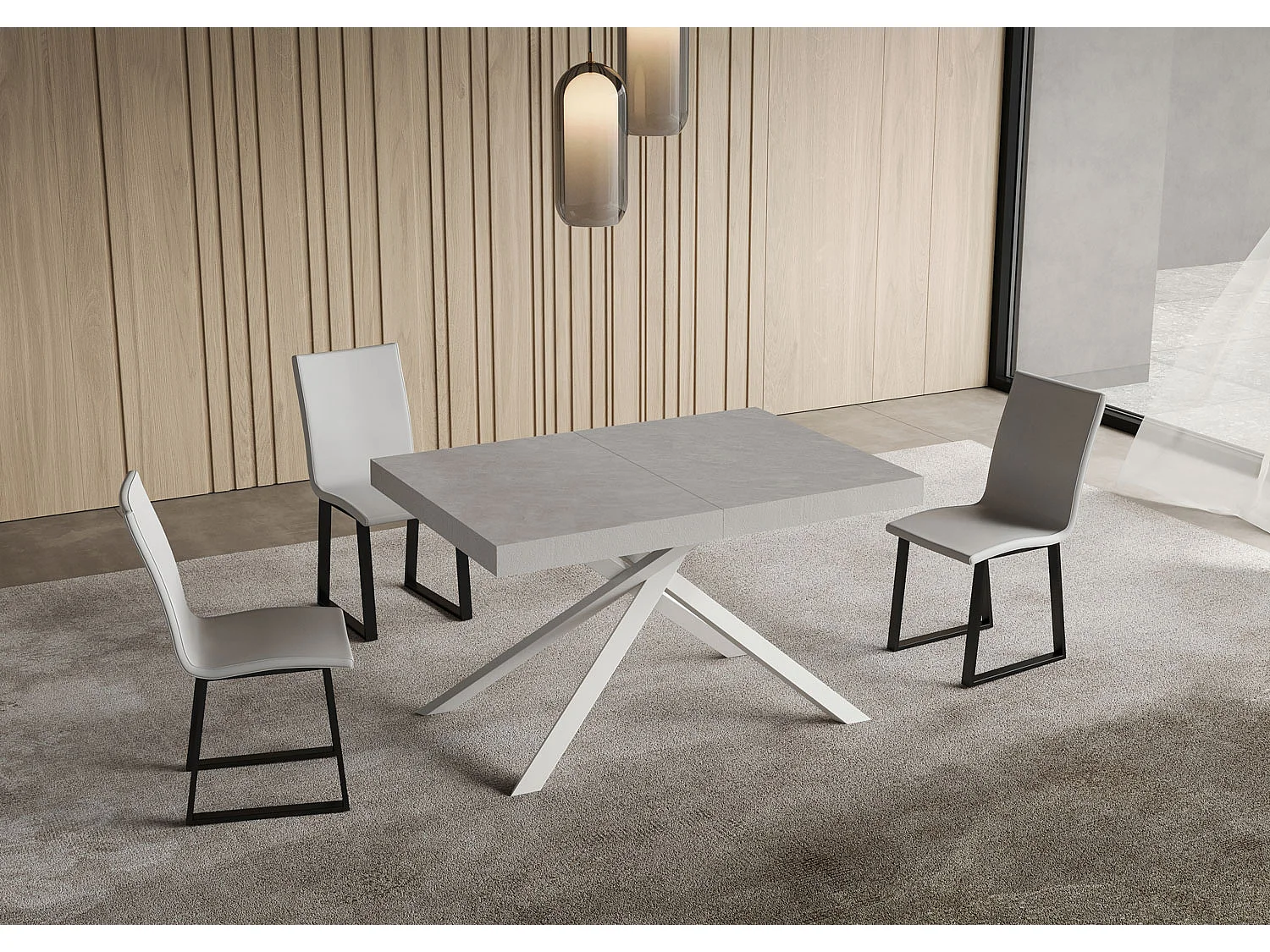 Stół rozkładany Niket kaszmirowy 120/380x90 cm z białymi nogami