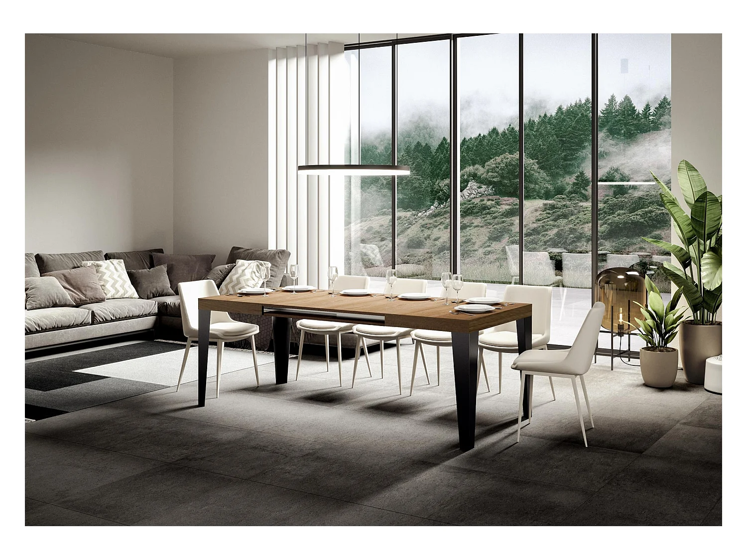 Table extensible 120/380x90 cm Chêne naturel Flame pieds anthracite