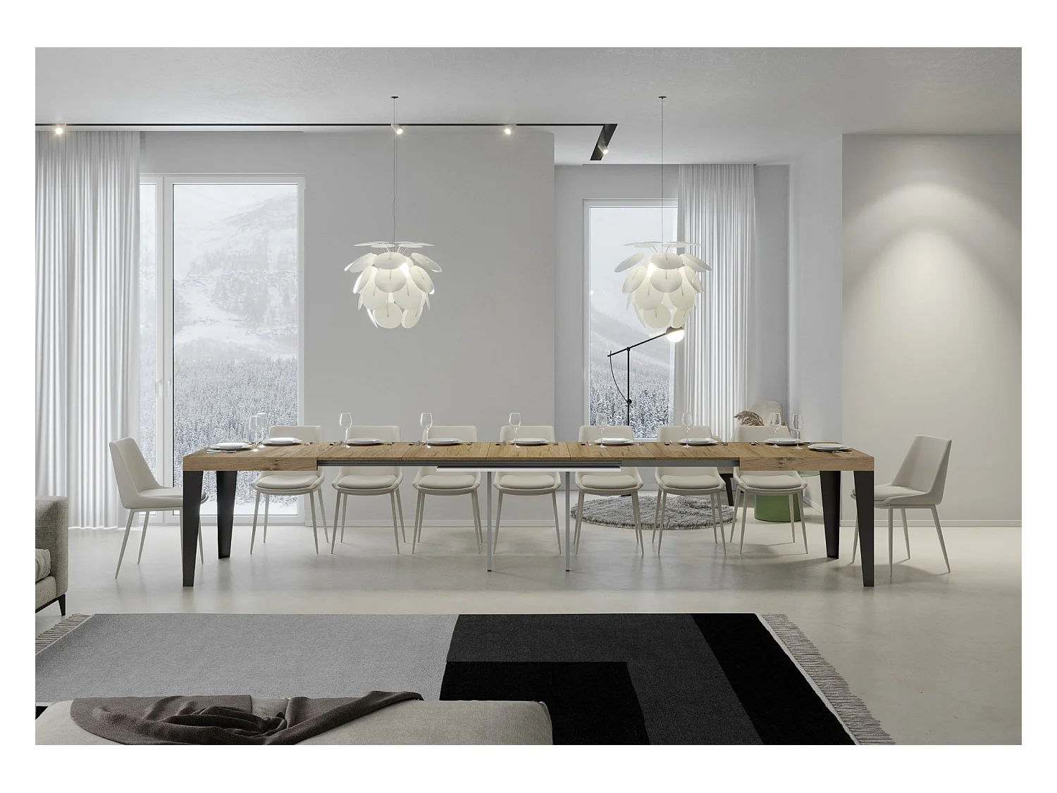 Table extensible 120/380x90 cm Chêne naturel Flame pieds anthracite